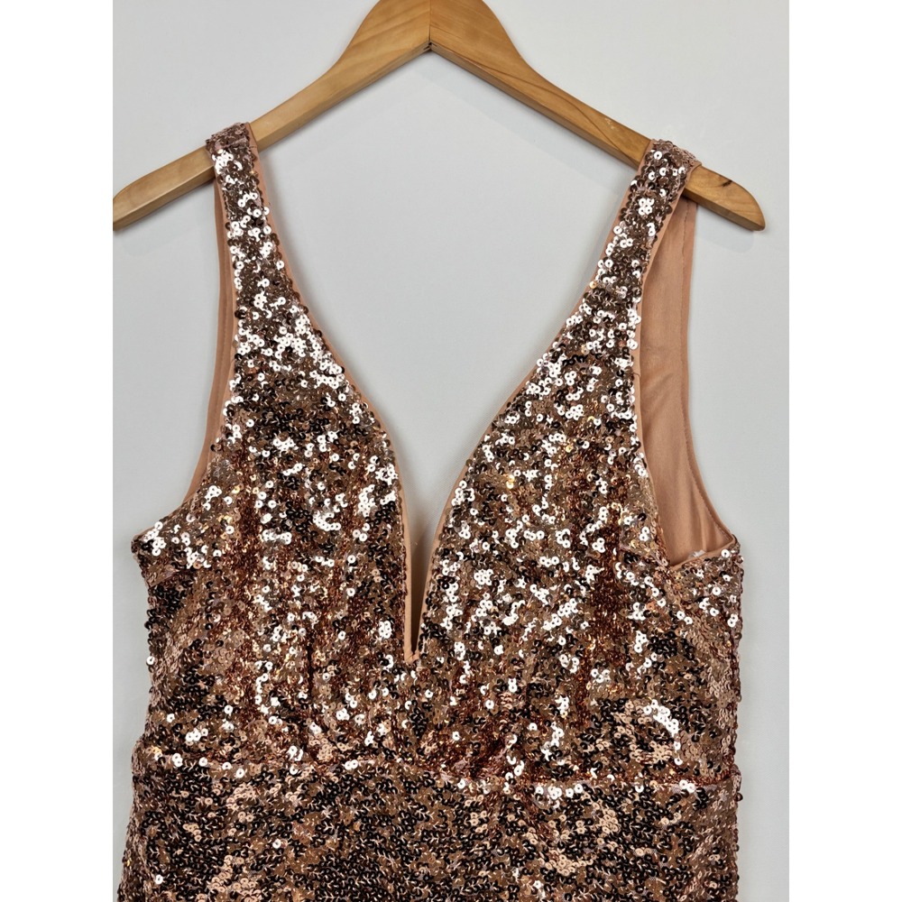 Lulus Rose Gold Sequin V-Neck Mini Dress Sleeveless Bodycon Party XL